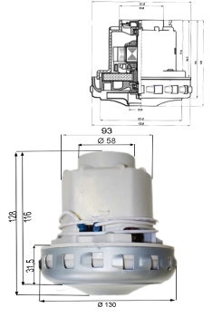 Vacuum motor for Nilfisk Wap Alto ATTIX 50-21 PC