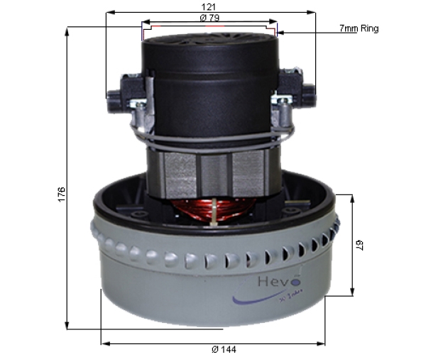 Vacuum motor 230 V 1080 W two stage  TP + 1 x ring. 1. Height 176 mm