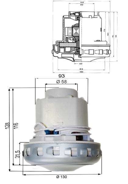 Saugmotor 230 V 1200 W einstufig TP